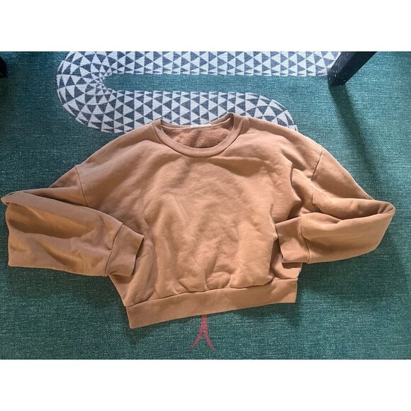 Reformation Jeans Organic Cotton Tan Crewneck Cropped Sweater sz medium - Picture 1 of 4